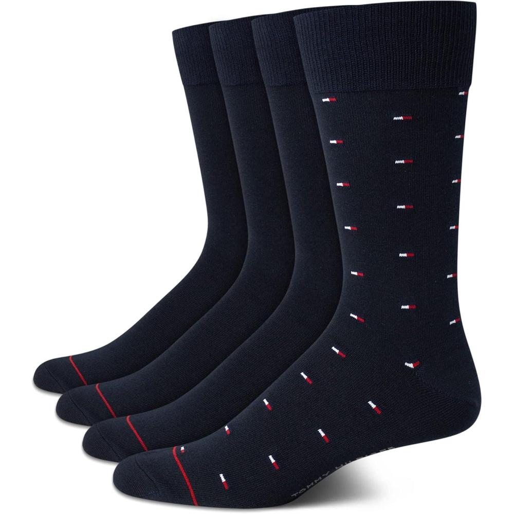 imageTommy Hilfiger Mens Dress Socks 4 Pack Lightweight Cotton Blend Everyday Crew Work Socks for Men for Casual ampamp Formal WearNavy