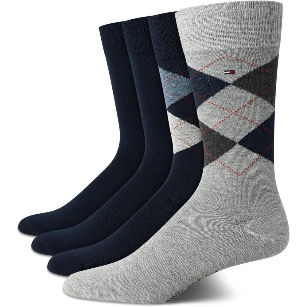 imageTommy Hilfiger Mens Dress Socks 4 Pack Lightweight Cotton Blend Everyday Crew Work Socks for Men for Casual ampamp Formal WearNavy Assorted