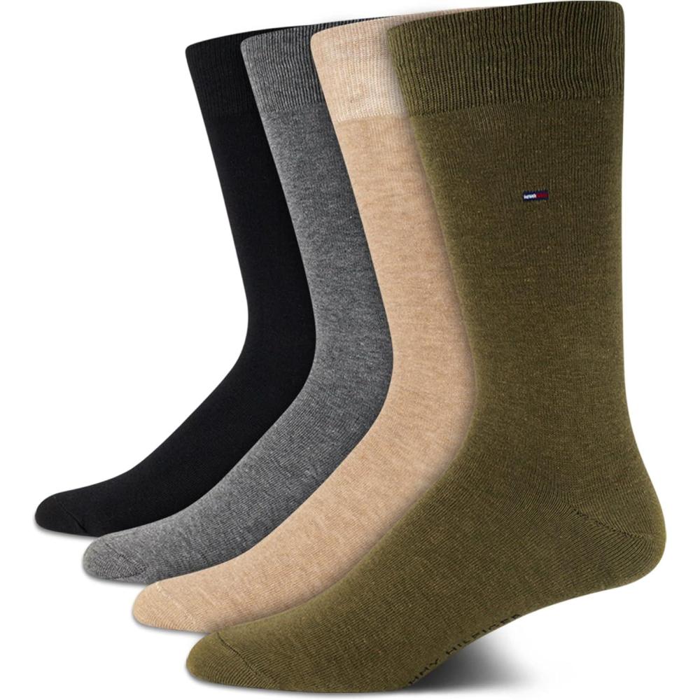 imageTommy Hilfiger Mens Dress Socks  4 Pack Lightweight Cotton Blend Everyday Crew Work Socks for Men for Casual ampamp Formal WearOlive