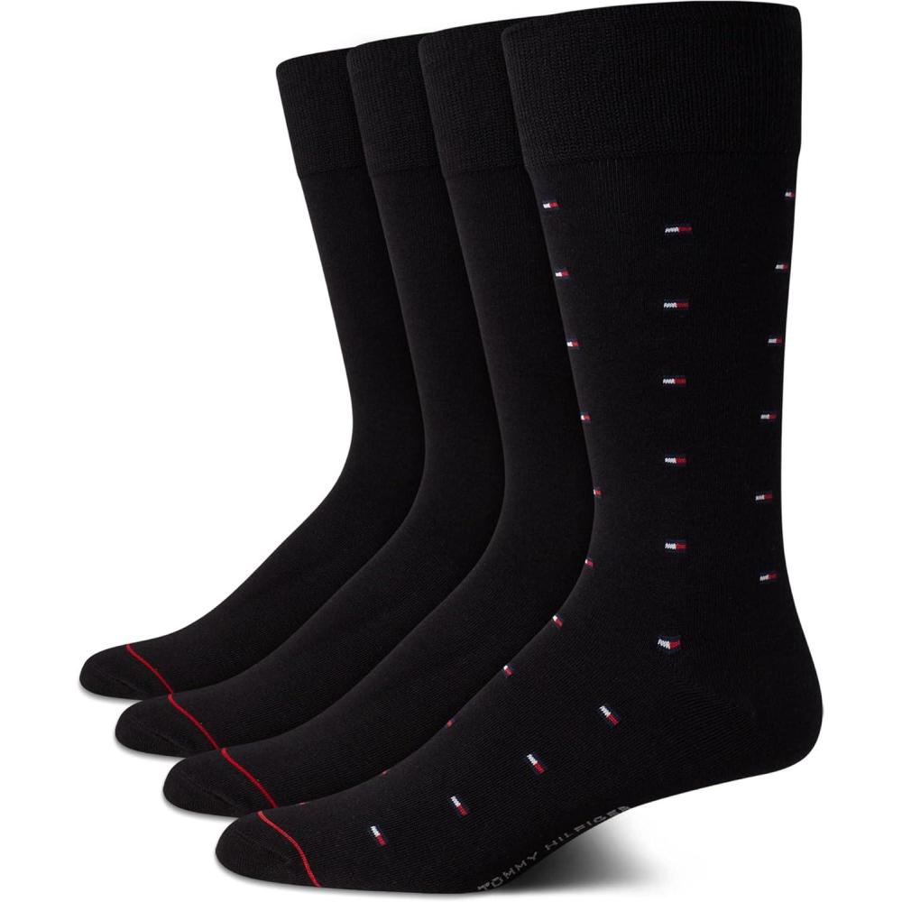 imageTommy Hilfiger Mens Dress Socks 4 Pack Lightweight Cotton Blend Everyday Crew Work Socks for Men for Casual ampamp Formal WearPure Black
