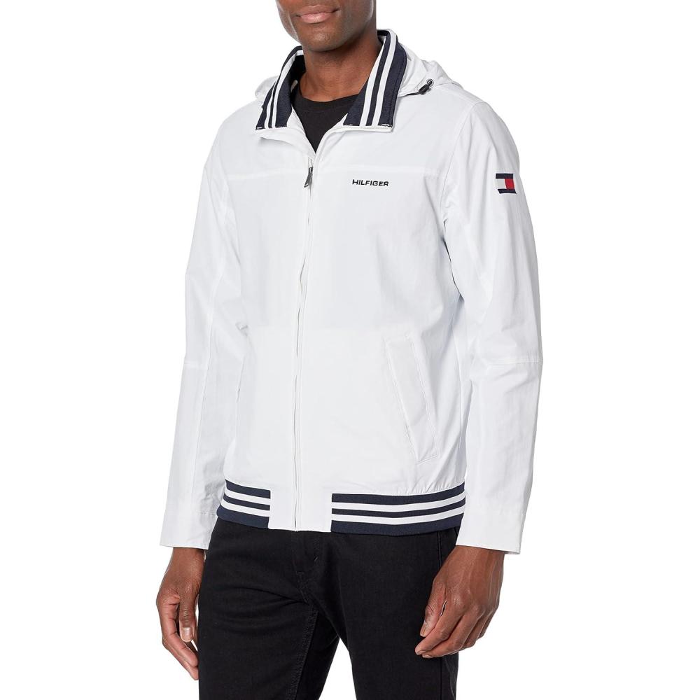 imageTommy Hilfiger Mens Lightweight Waterproof Regatta Bomber JacketWhite