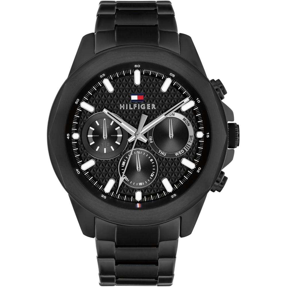 imageTommy Hilfiger Mens Multifunction Quartz Watch Stainless Steel Case 5 ATM Water Resistant Urban Style Timepiece Gift for HimBlack
