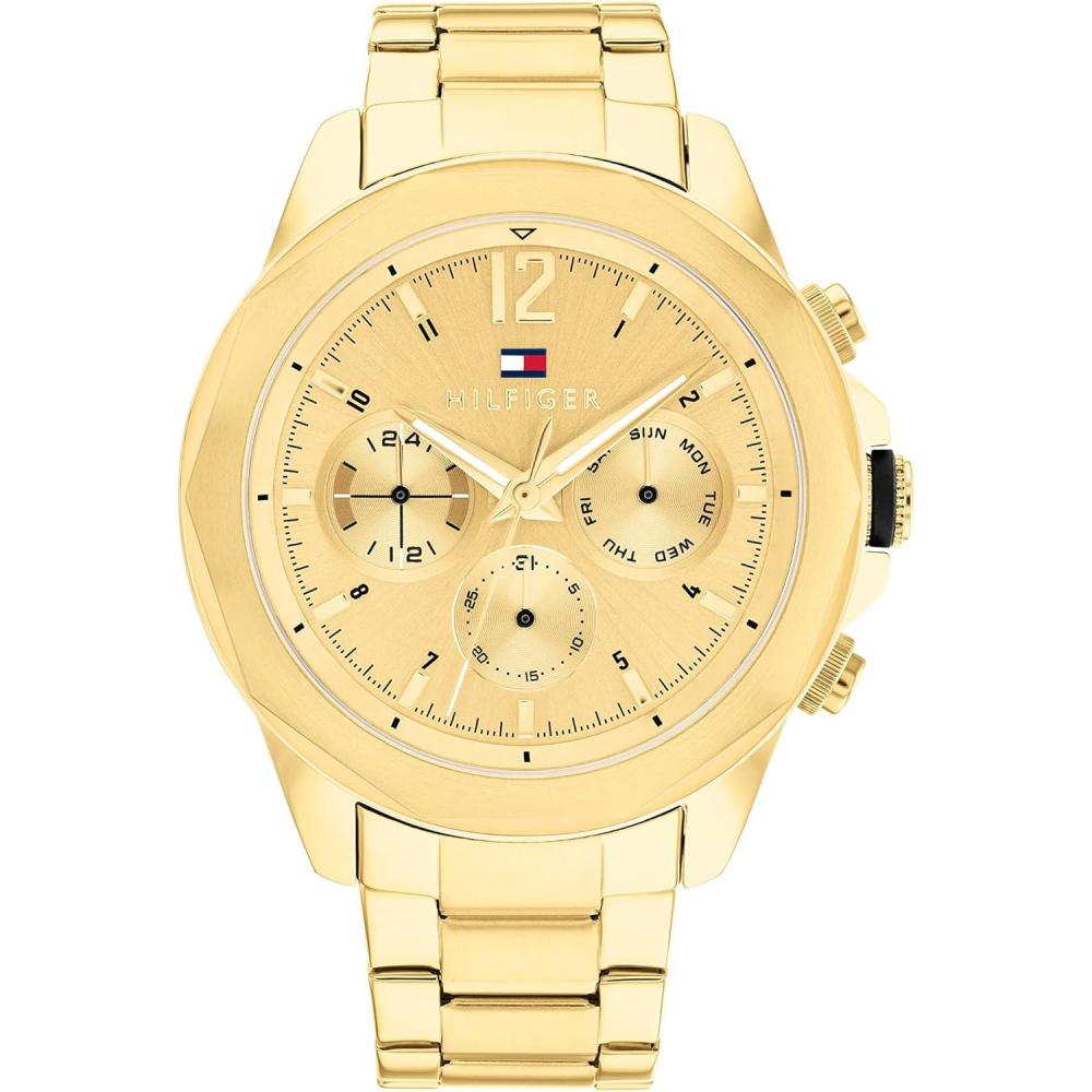 imageTommy Hilfiger Mens Multifunction Quartz Watch Stainless Steel Case 5 ATM Water Resistant Urban Style Timepiece Gift for HimGold Plated