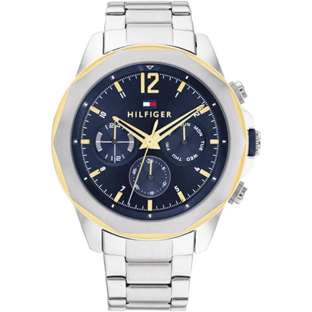 imageTommy Hilfiger Mens Multifunction Quartz Watch Stainless Steel Case 5 ATM Water Resistant Urban Style Timepiece Gift for HimSilverBlue