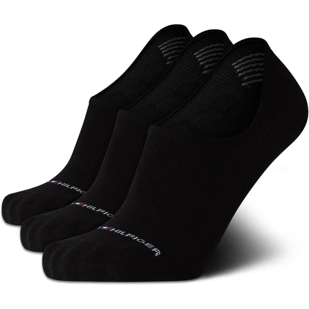 imageTommy Hilfiger Mens No Show Socks 3 Pack Soft Cotton Blend Ankle Socks for Men Ultra Low Cut Liners for Loafers SneakersAll Black