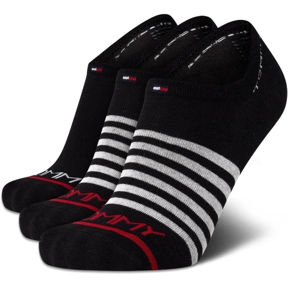 imageTommy Hilfiger Mens No Show Socks 3 Pack Soft Cotton Blend Ankle Socks for Men Ultra Low Cut Liners for Loafers SneakersBlack Stripe
