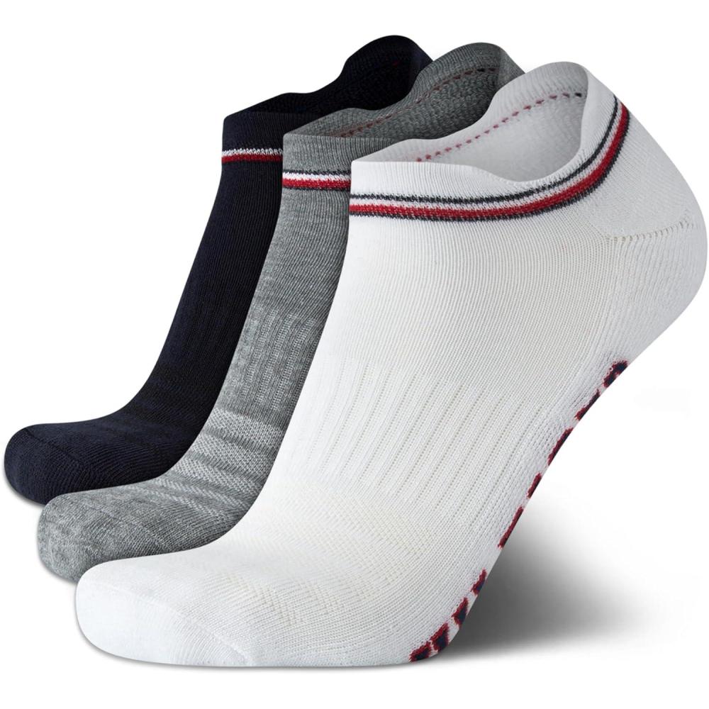imageTommy Hilfiger Mens No Show Socks  3 Pack Soft Cotton Blend Ankle Socks for Men  Ultra Low Cut Liners for Loafers SneakersWhite Assorted Tab