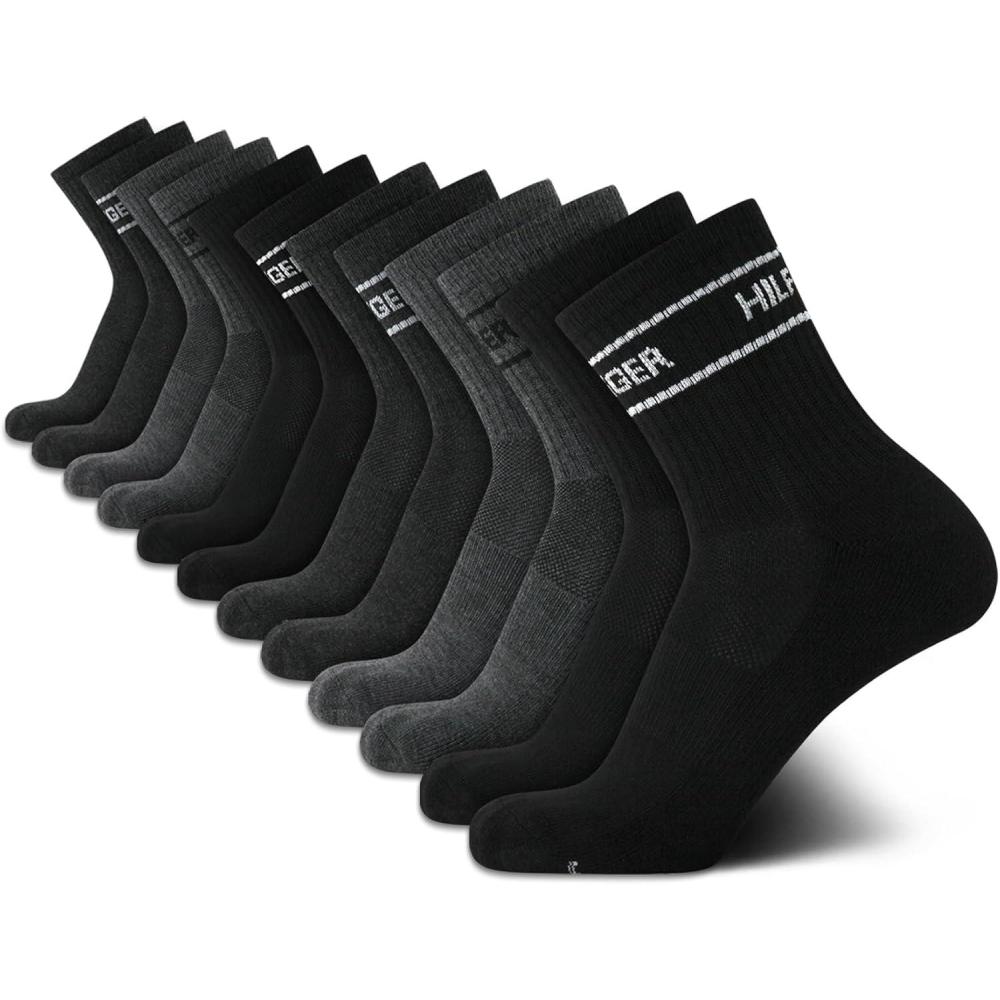 imageTommy Hilfiger Mens Quarter Socks 12 Pack Athletic Performance Cushioned Quarter Length Ankle Socks for Men for RunningBlack Grey Assorted