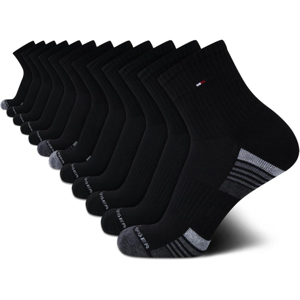 imageTommy Hilfiger Mens Quarter Socks  12 Pack Athletic Performance Cushioned Quarter Length Ankle Socks for Men for RunningBlack Multi Stripes