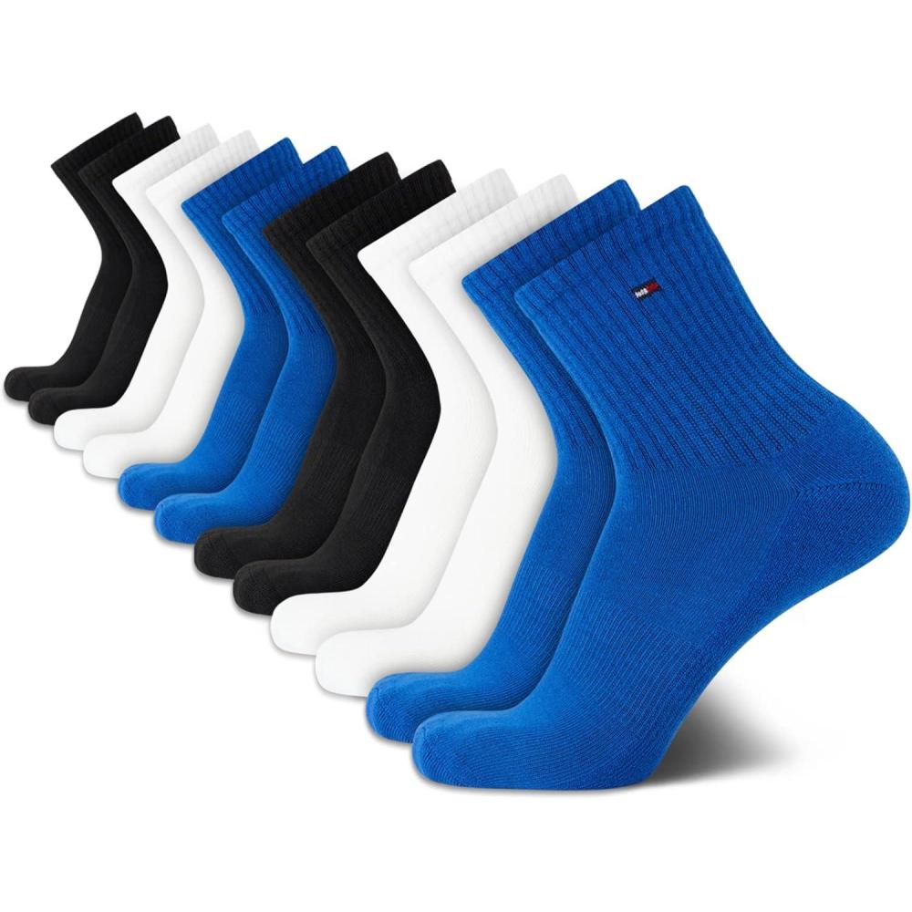imageTommy Hilfiger Mens Quarter Socks  12 Pack Athletic Performance Cushioned Quarter Length Ankle Socks for Men for RunningBlue