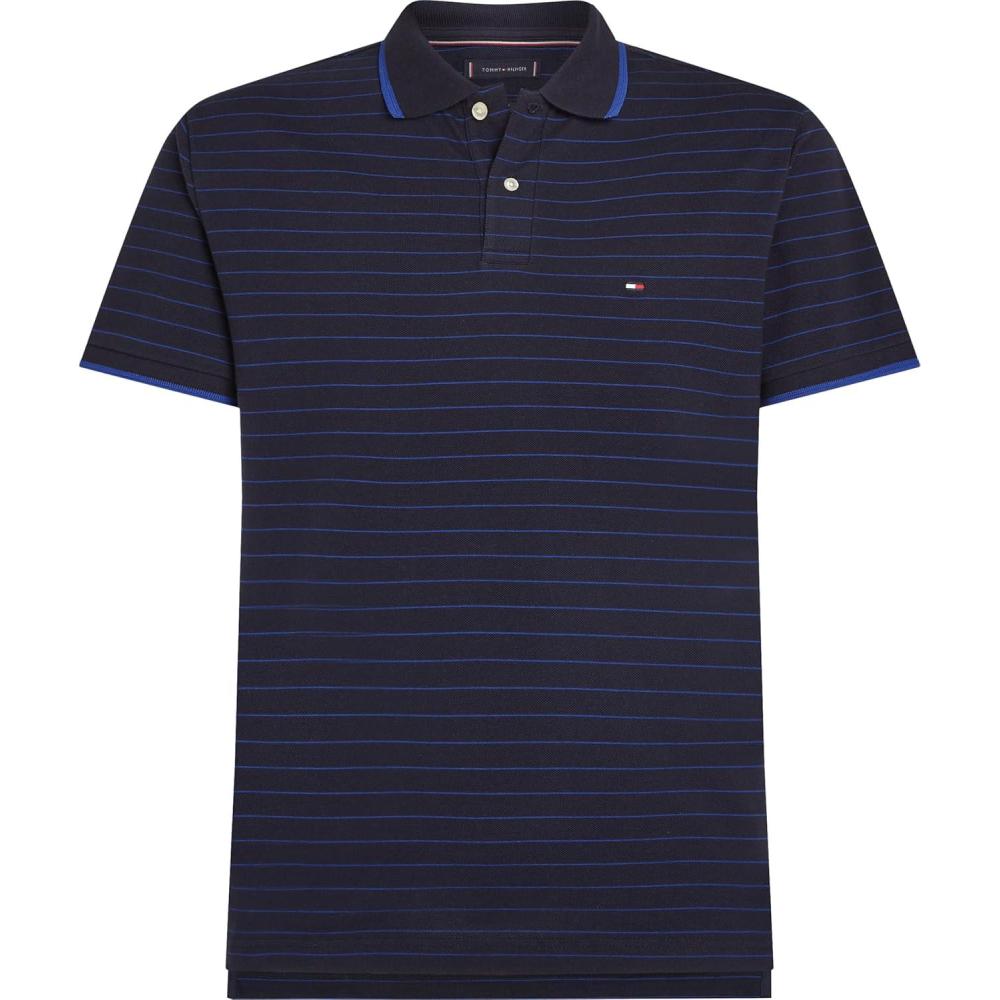 imageTommy Hilfiger Mens Short Sleeve Casual Polo Shirts in Regular Fit with Stripe DesignsDesert Sky  Wedge Blue