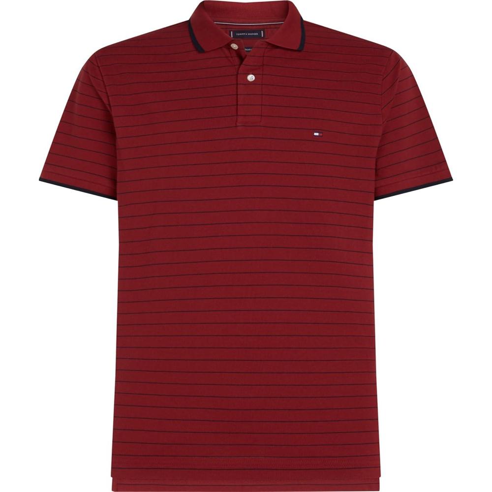 imageTommy Hilfiger Mens Short Sleeve Casual Polo Shirts in Regular Fit with Stripe DesignsRegatta Red  Desert Sky