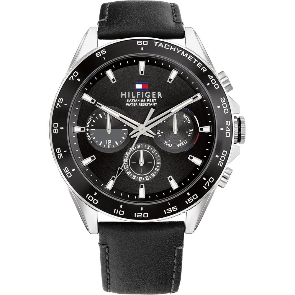 imageTommy Hilfiger Mens Stainless Steel Quartz WatchesBlack Leather