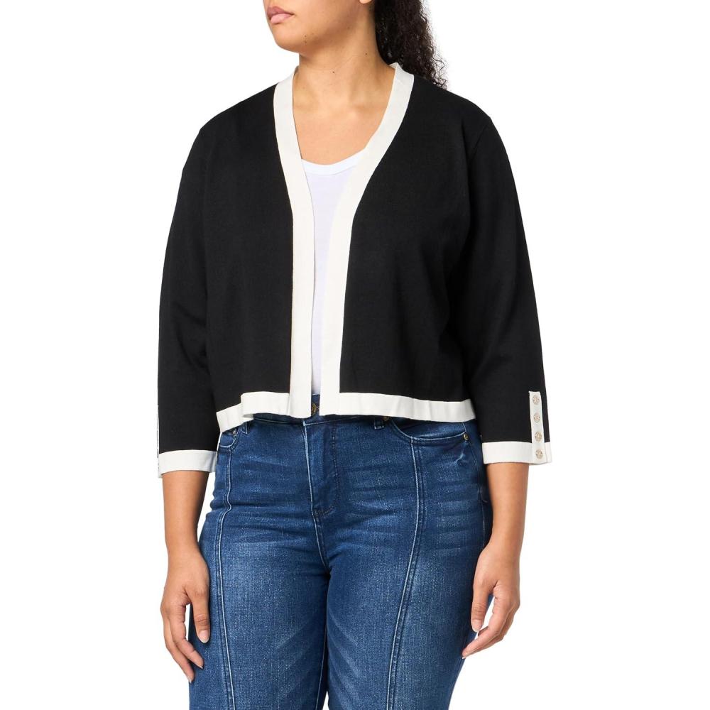 imageTommy Hilfiger Womens Button Sleeve ShrugBlackIvory