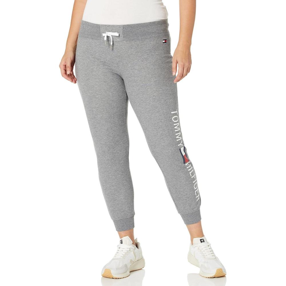 imageTommy Hilfiger Womens Full Leg Logo Fleece Jogger SweatpantsAsh Heather