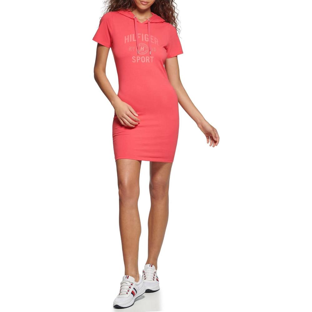 imageTommy Hilfiger Womens Hooded Mini TShirt DressMelon