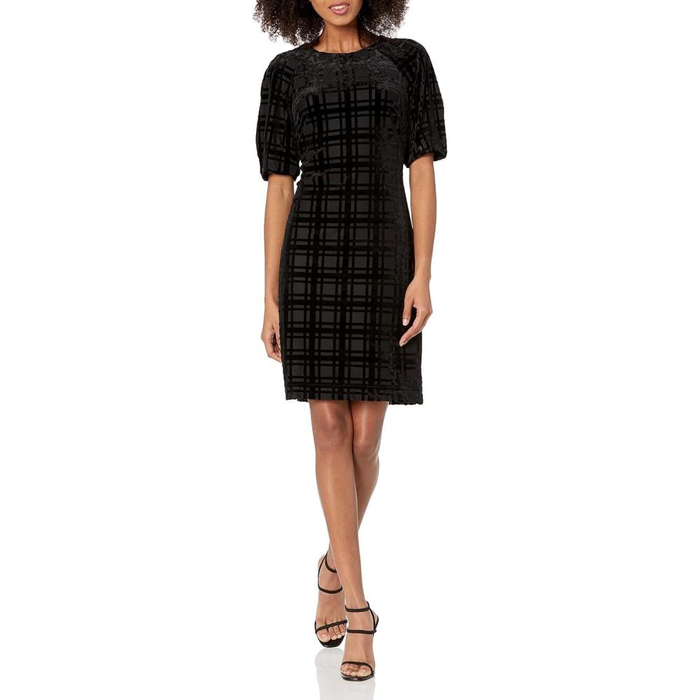 imageTommy Hilfiger Womens Lace Trim Short Sleeve Shift DressBlack 01