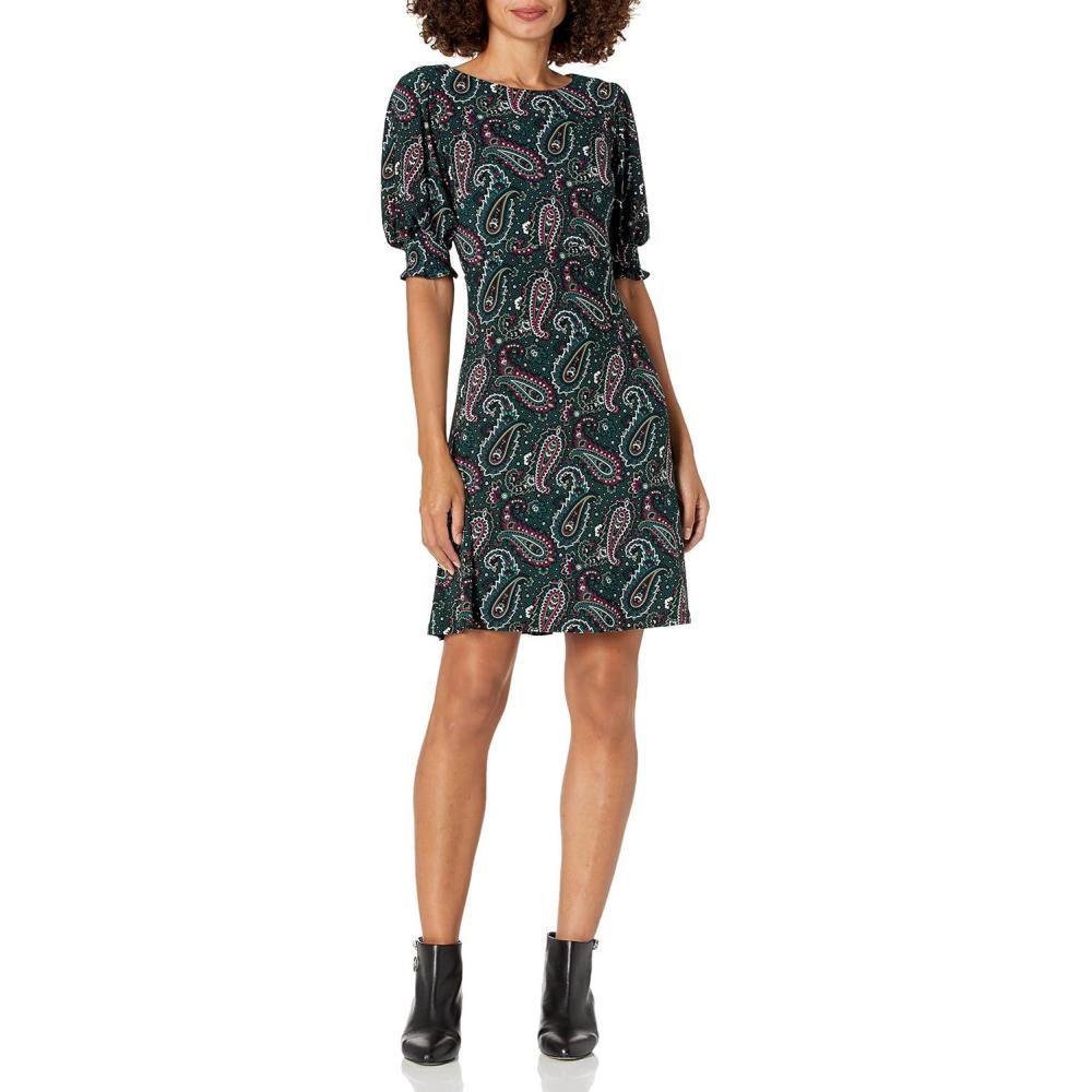 imageTommy Hilfiger Womens Lace Trim Short Sleeve Shift DressForest Multi