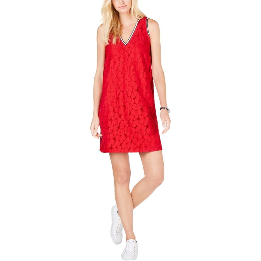 imageTommy Hilfiger Womens Lace Trim Short Sleeve Shift DressRed 1