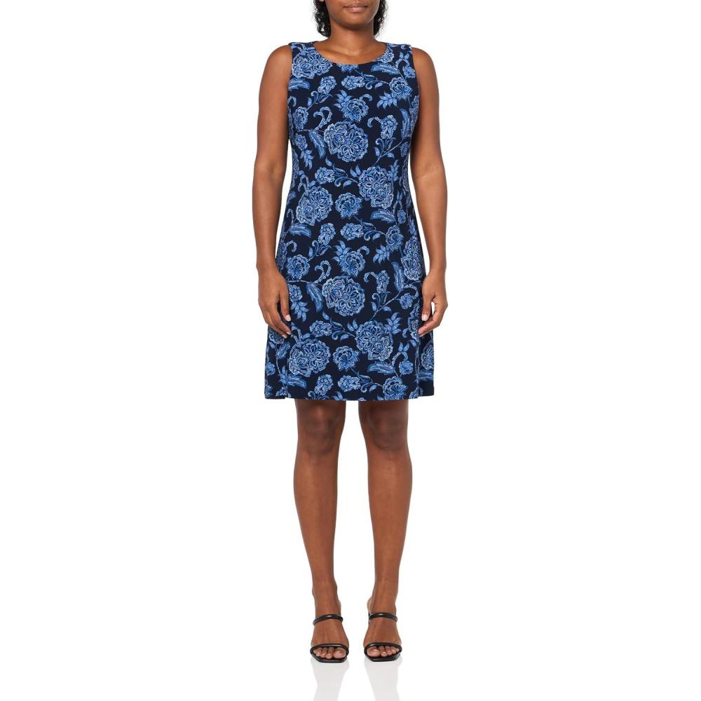 imageTommy Hilfiger Womens Lace Trim Short Sleeve Shift DressSky CaptainBlue
