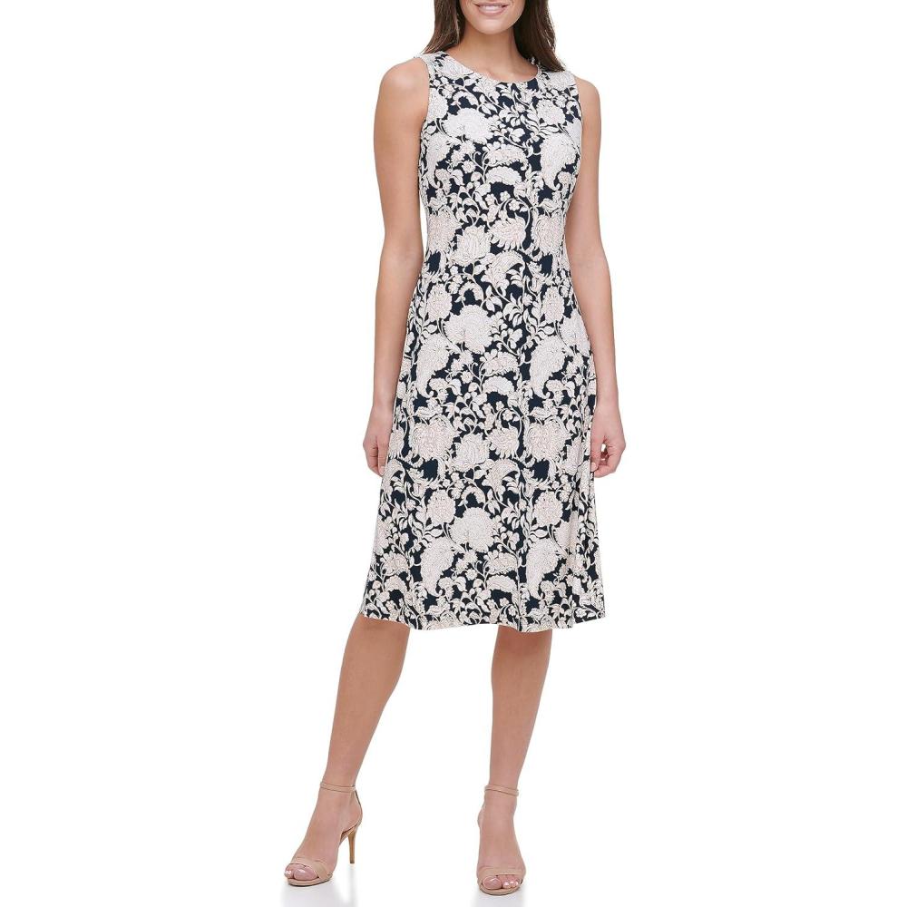 imageTommy Hilfiger Womens Lace Trim Short Sleeve Shift DressSky CaptainIvory