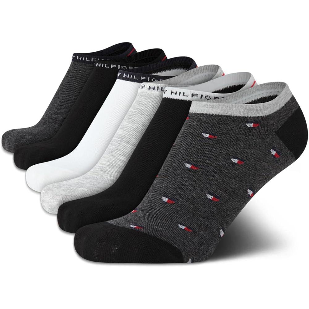 imageTommy Hilfiger Womens No Show Socks  6 Pack Cotton Blend Lightweight Cushioned Flat Liner Socks for WomenBlueBlackWhite
