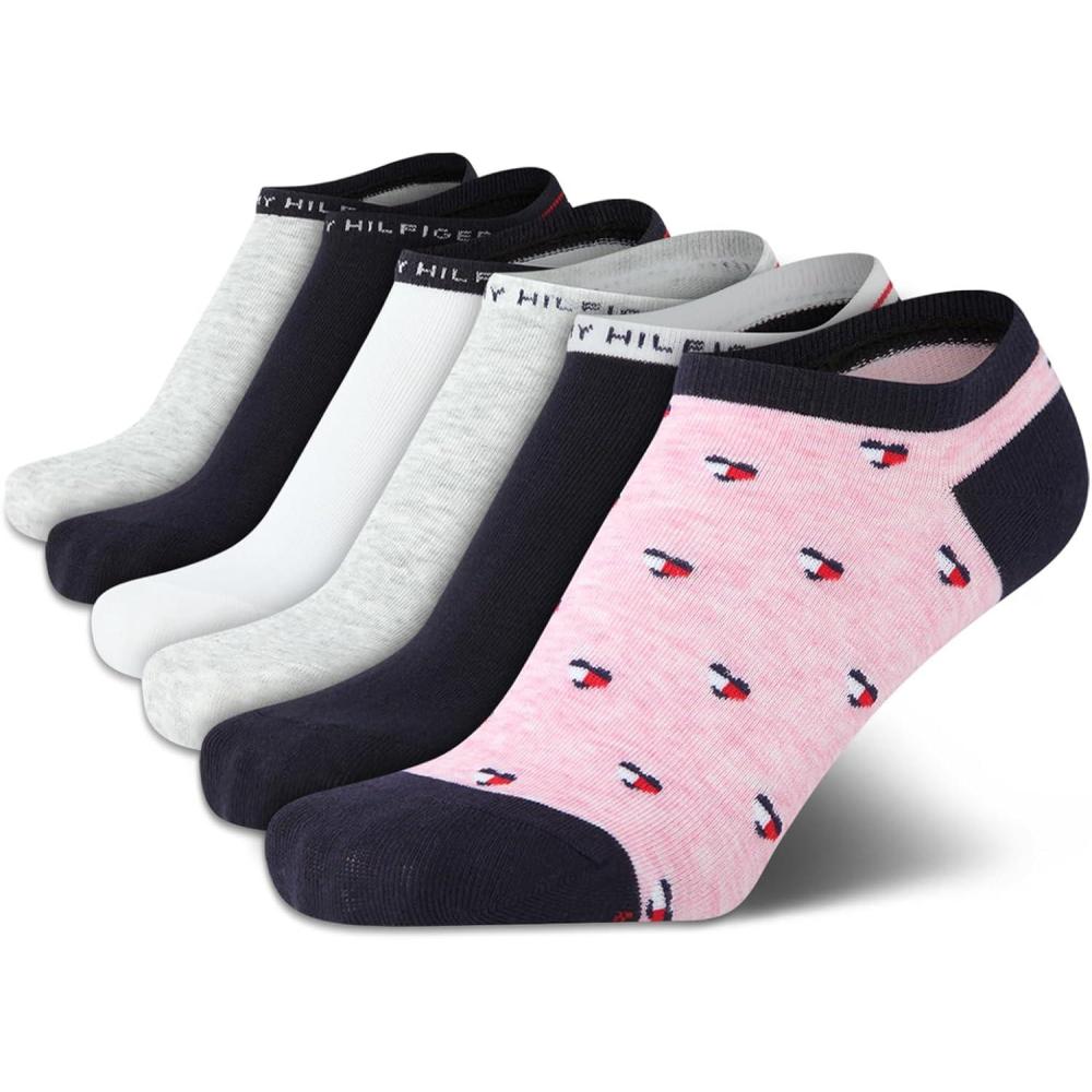 imageTommy Hilfiger Womens No Show Socks 6 Pack Cotton Blend Lightweight Cushioned Flat Liner Socks for WomenPink Multi