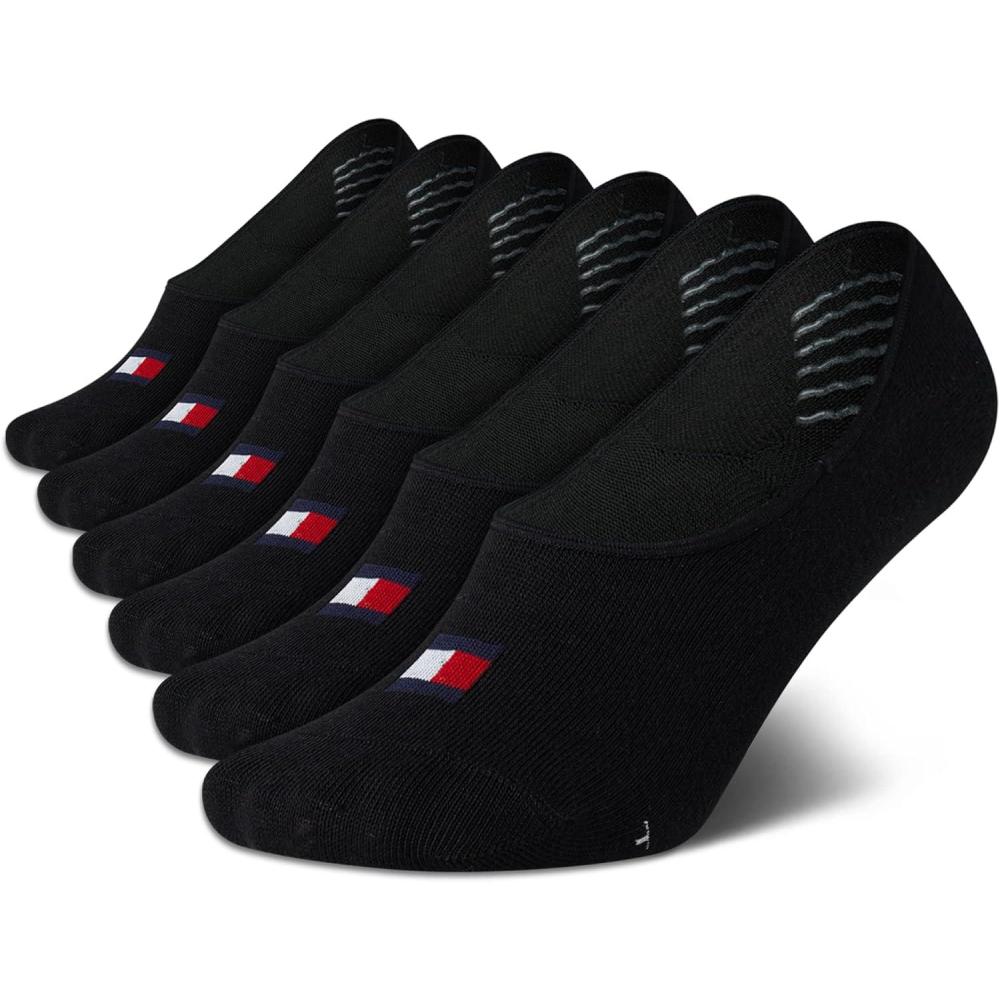 imageTommy Hilfiger Womens No Show Socks 6 Pack Lightweight Athletic Performance Cushioned Shoe Sock Liners for WomenBlack Logo Multi