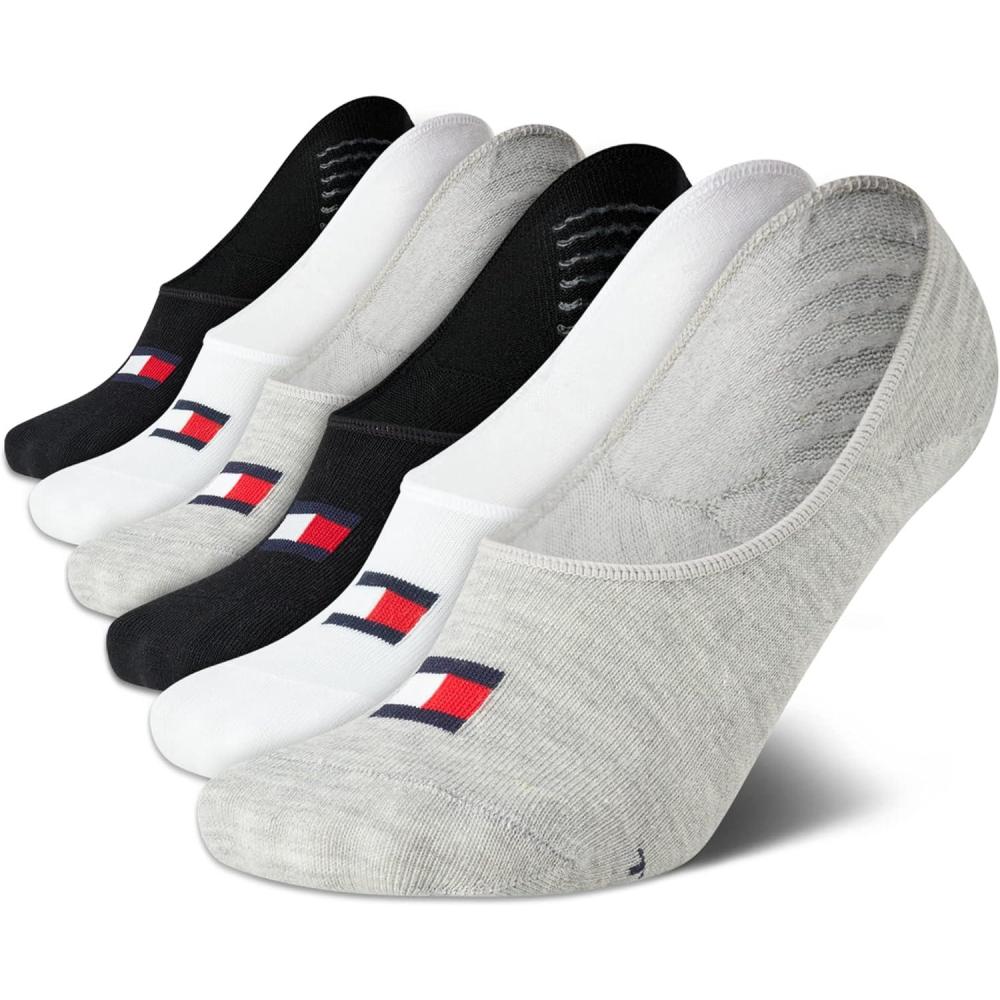 imageTommy Hilfiger Womens No Show Socks 6 Pack Lightweight Athletic Performance Cushioned Shoe Sock Liners for WomenGrey Assorted