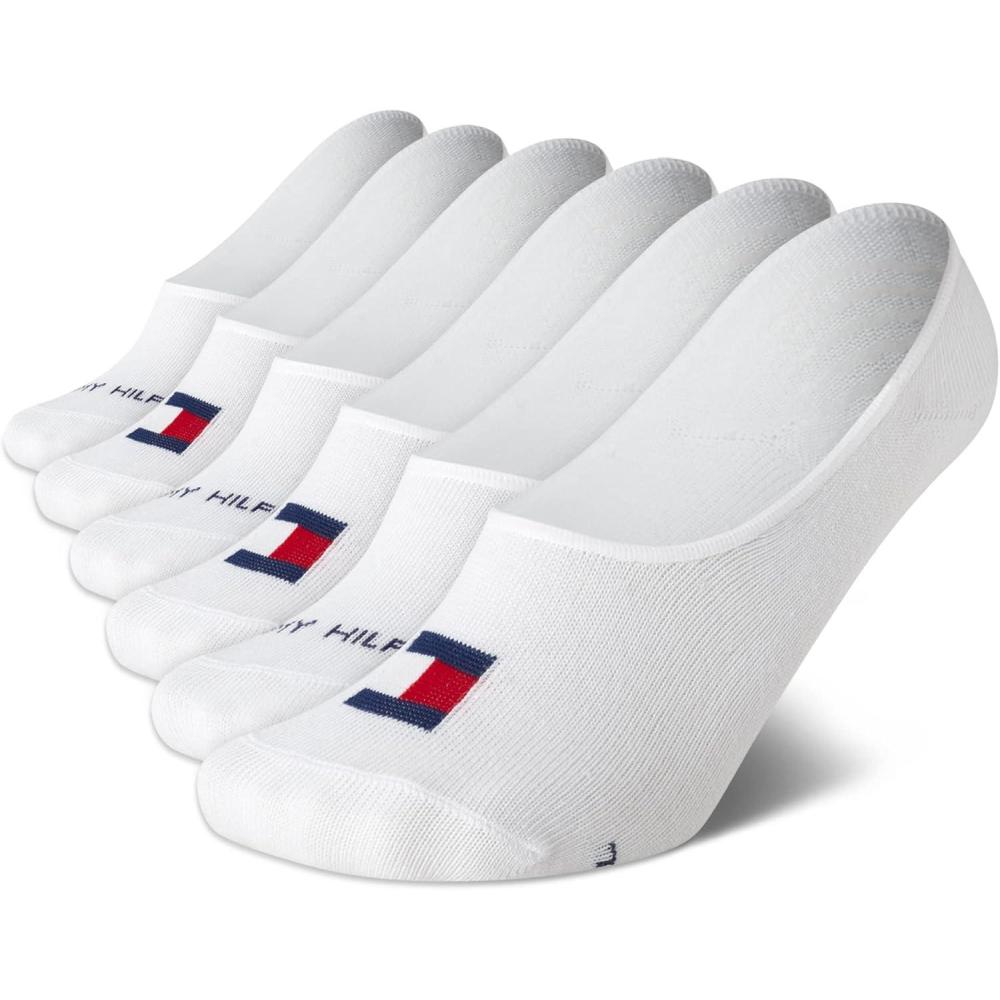 imageTommy Hilfiger Womens No Show Socks 6 Pack Lightweight Athletic Performance Cushioned Shoe Sock Liners for WomenWhite Flag