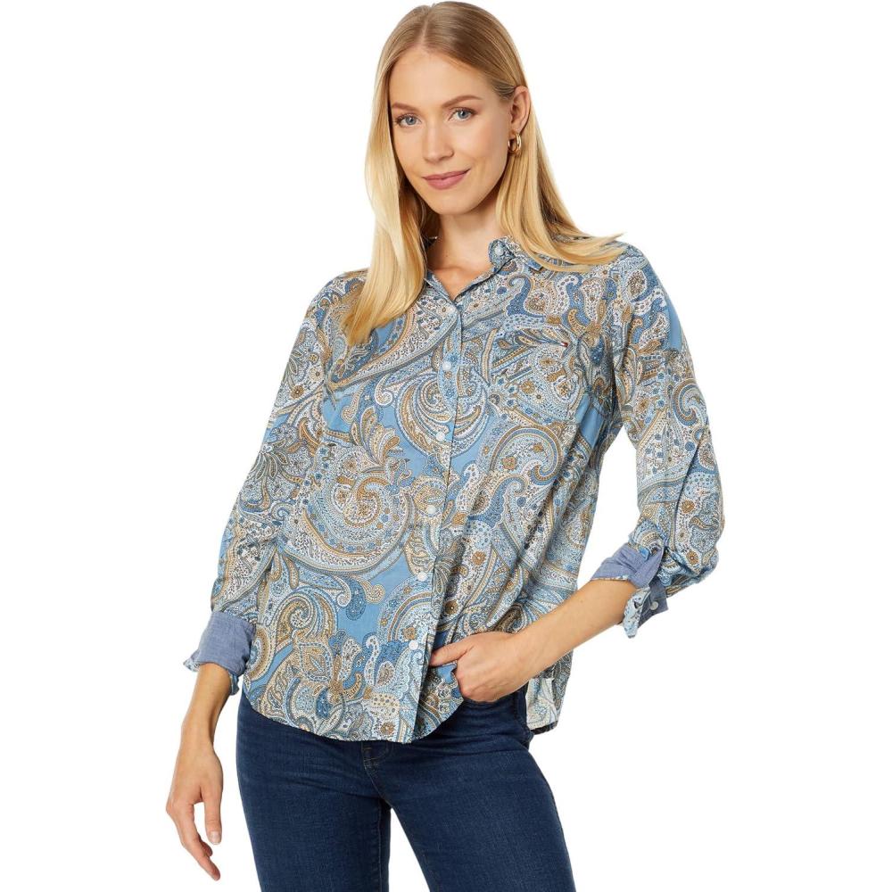 imageTommy Hilfiger Womens Roll Tab ShirtBlue Haze Dancing Paisley