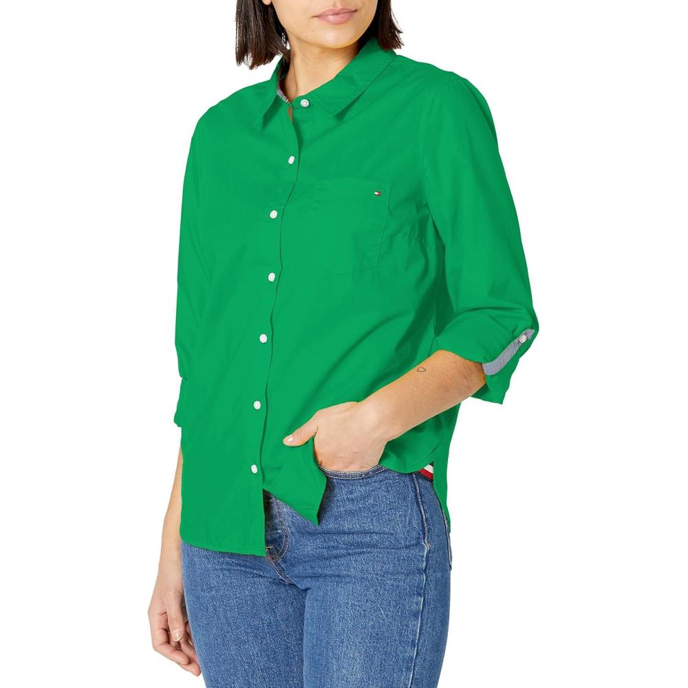 imageTommy Hilfiger Womens Roll Tab ShirtDeep Fern
