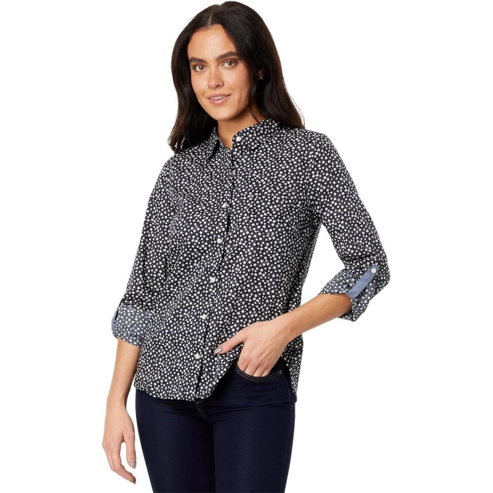 imageTommy Hilfiger Womens Roll Tab ShirtMini Quad DitsySky Captain Multi