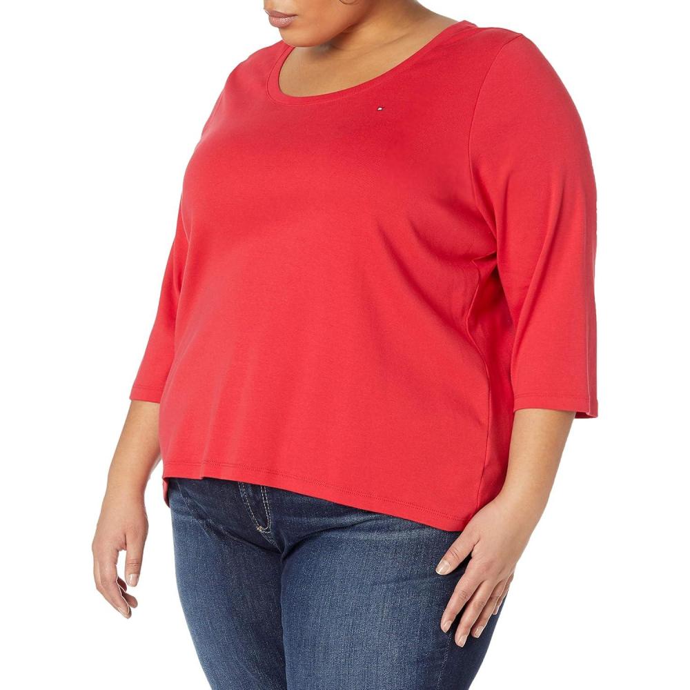 imageTommy Hilfiger Womens Solid ScoopNeck LongSleeve TopScarlet