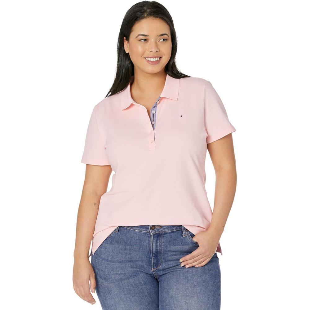 imageTommy Hilfiger Womens Solid Short Sleeve Pique Polo ShirtBallerina Pink