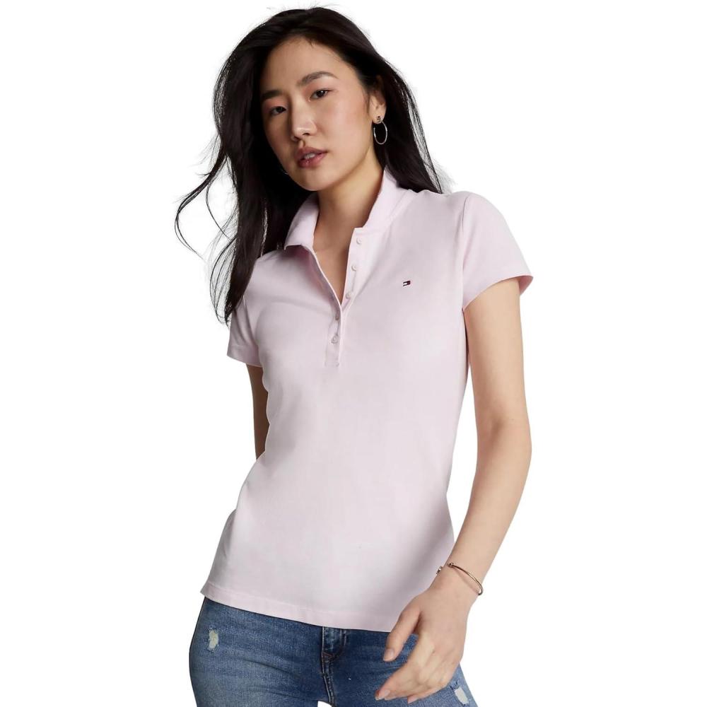 imageTommy Hilfiger Womens Solid Short Sleeve Pique Polo ShirtCradle Pink
