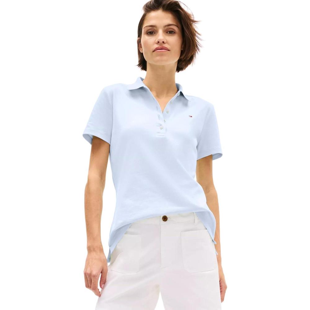 imageTommy Hilfiger Womens Solid Short Sleeve Pique Polo ShirtKeepsake Blue