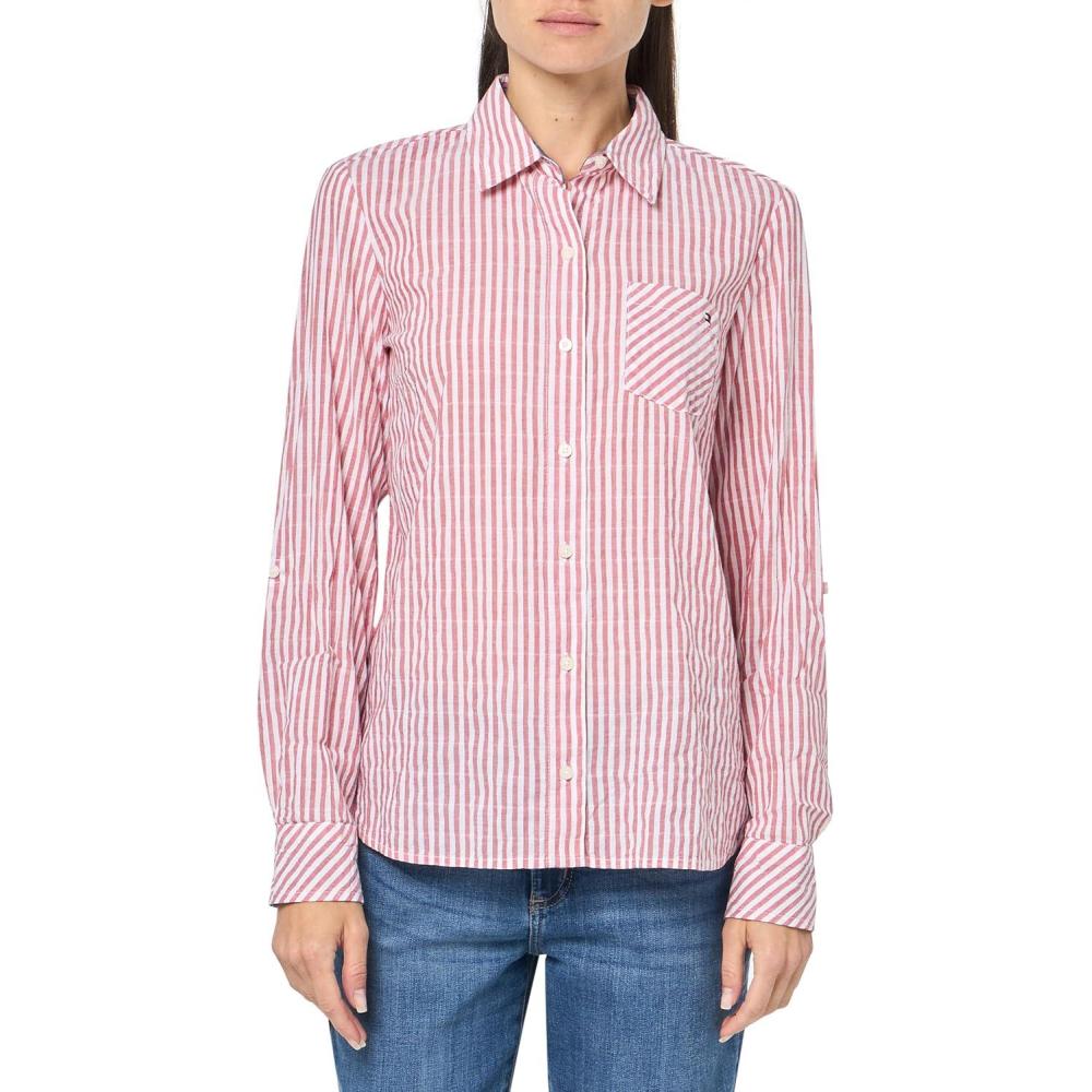imageTommy Hilfiger Womens Solid Short Sleeve Pique Polo ShirtRedWhite