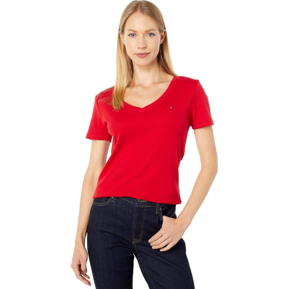 imageTommy Hilfiger Womens Ss Core VNeck Flag Tee SolidScarlet