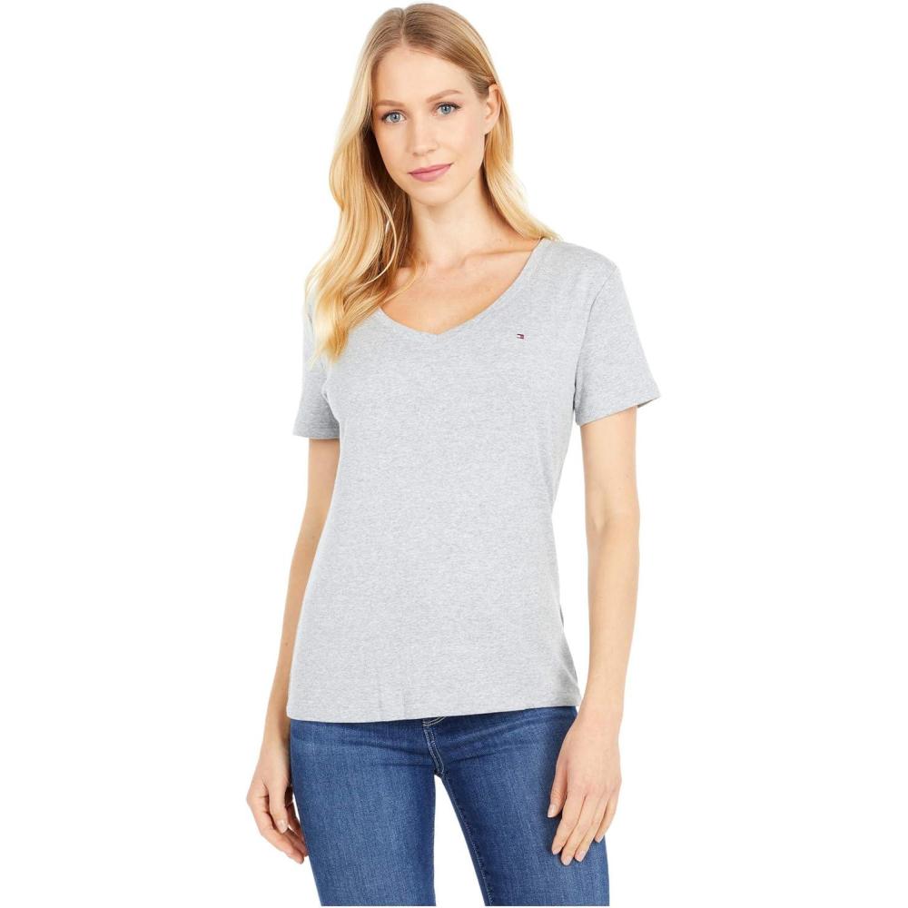 imageTommy Hilfiger Womens Ss Core VNeck Flag Tee  SolidStone Grey Heather