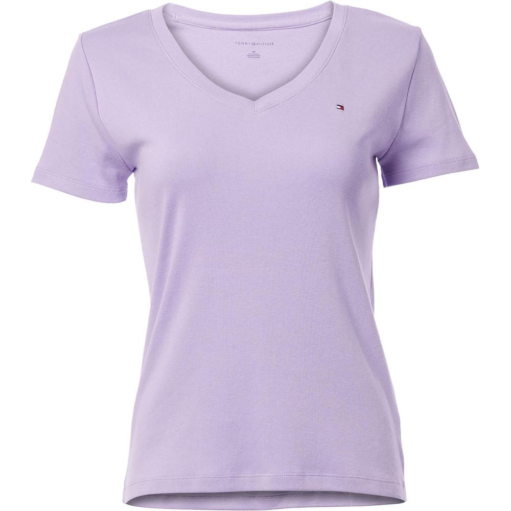 imageTommy Hilfiger Womens Ss Core VNeck Flag Tee SolidSugar Violet