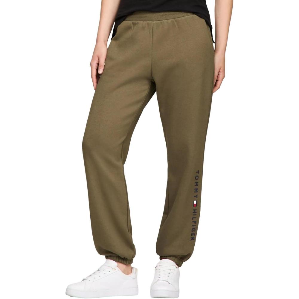 imageTommy Hilfiger Womens Tapered Fleece Jogger SweatpantsArmy Green