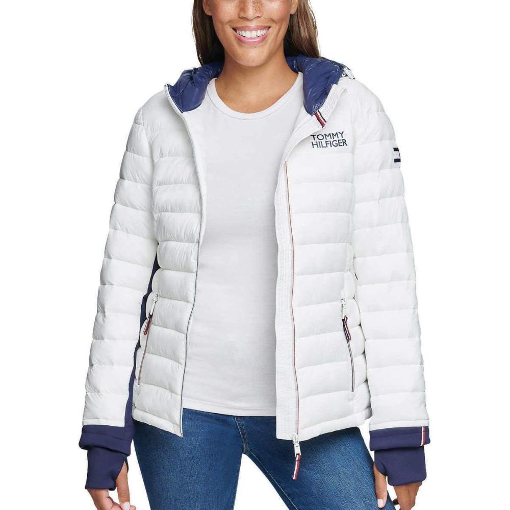 imageTommy Hilfiger Womens Zipup Packable JacketBright WhiteNavy