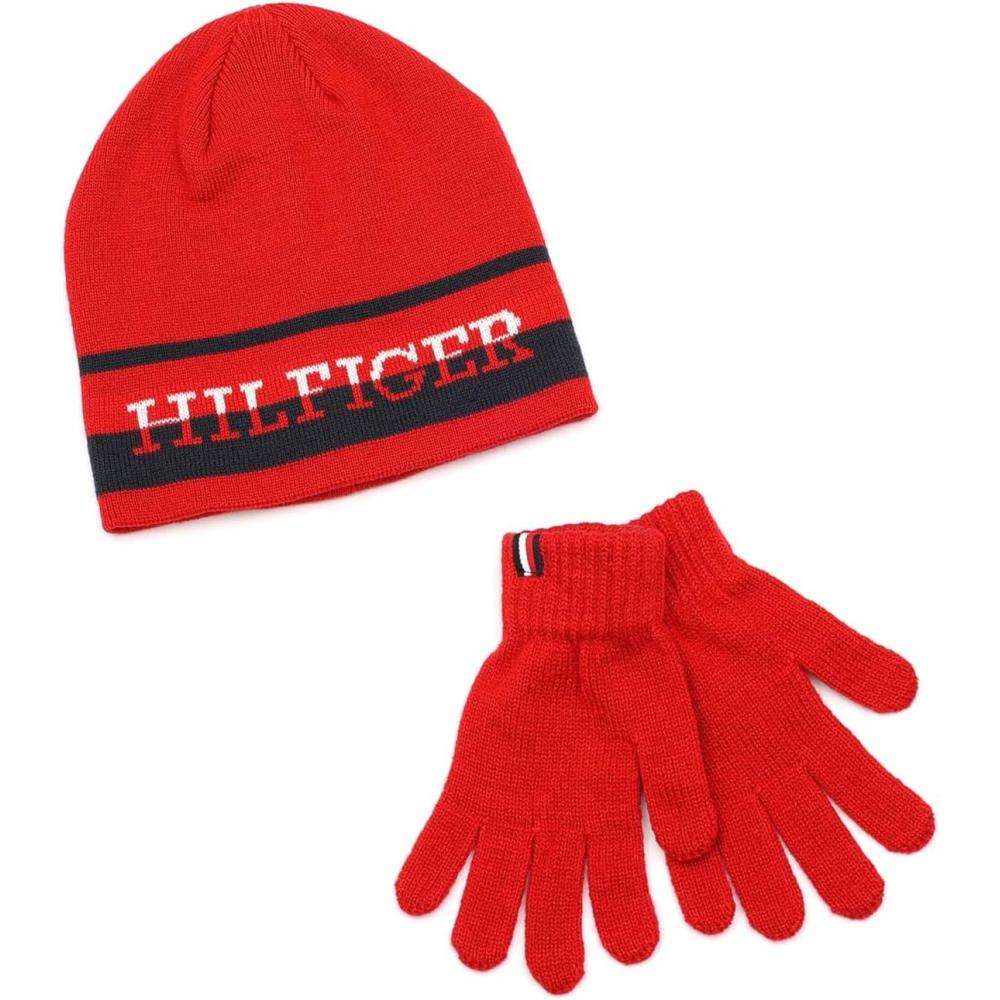 imageTommy Hilfiger boys Split Monotype Hat and Gloves SetTommy Red