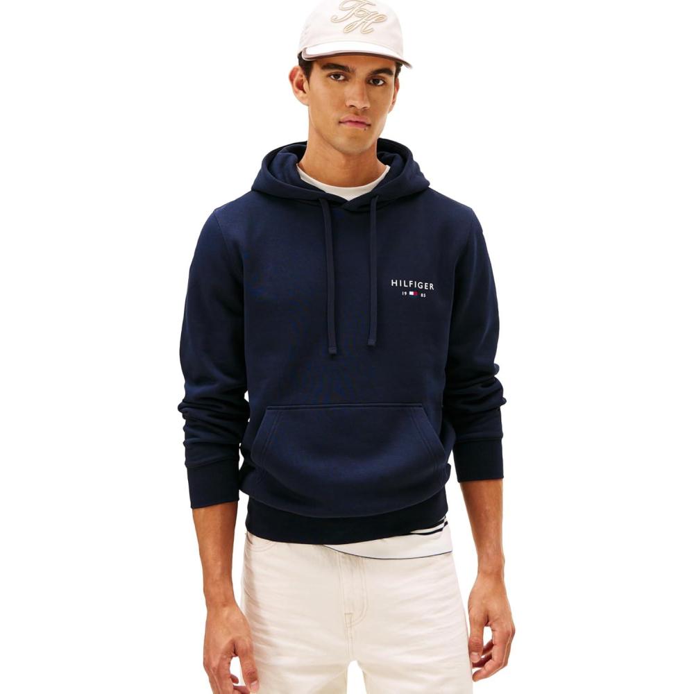 imageTommy Hilfiger mens Medium Weight Cotton Hoodie Sweatshirt With Embroidered Flag Logo and DrawstringDesert Sky