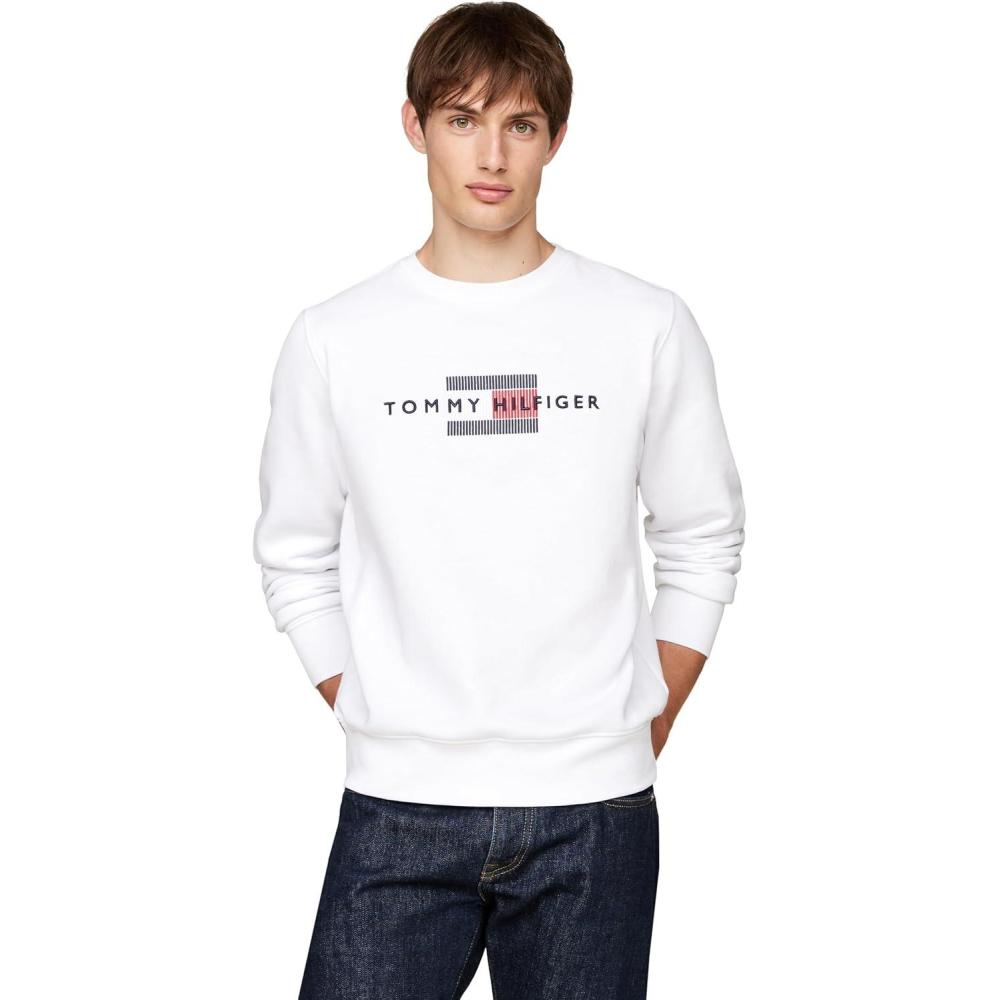 imageTommy Hilfiger mens Medium Weight Crewneck Sweatshirt With Embroidered Flag LogoWhite