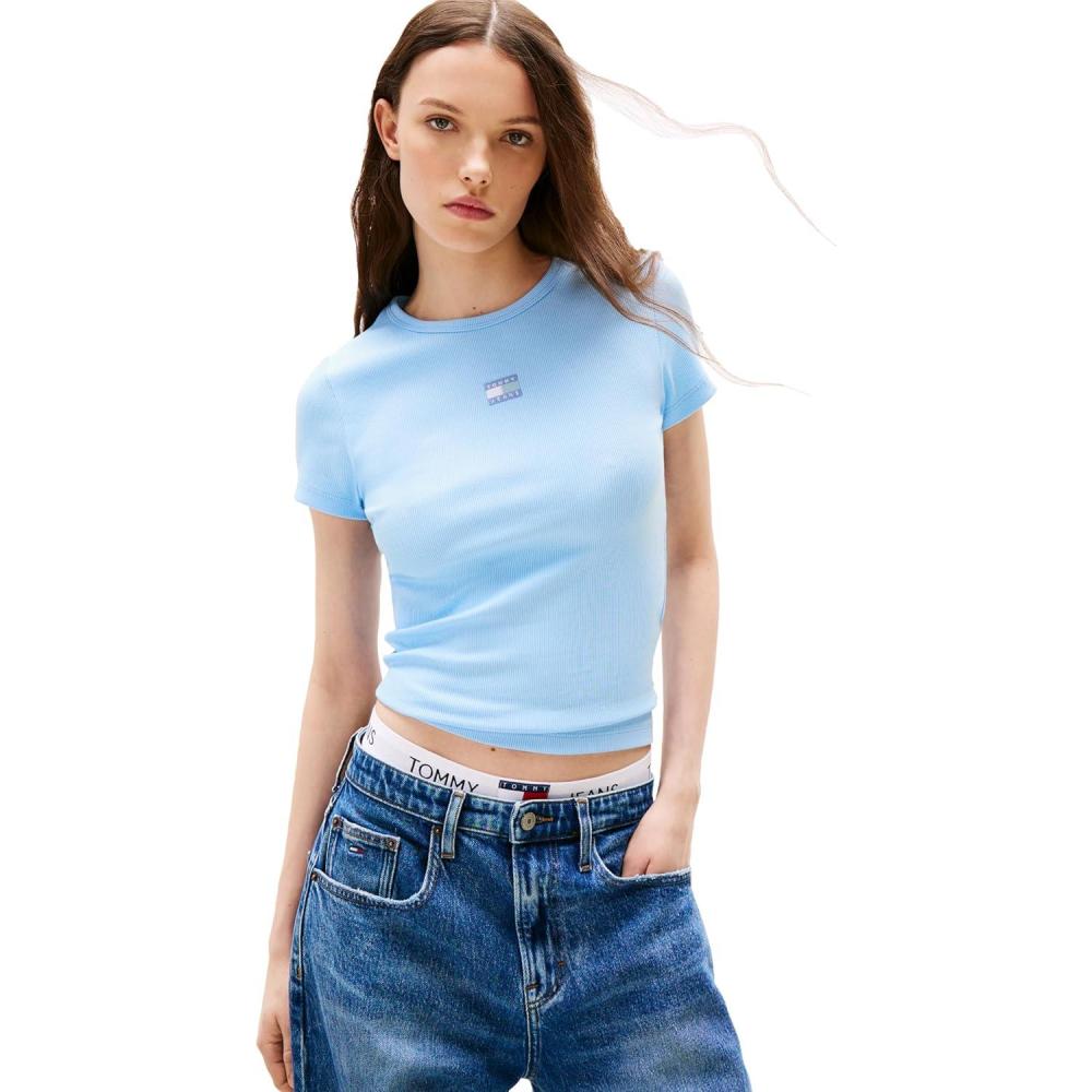 imageTommy Jeans Womens Graphic Tee with Embroidered Flag DetailLight Powdery Blue Tonal
