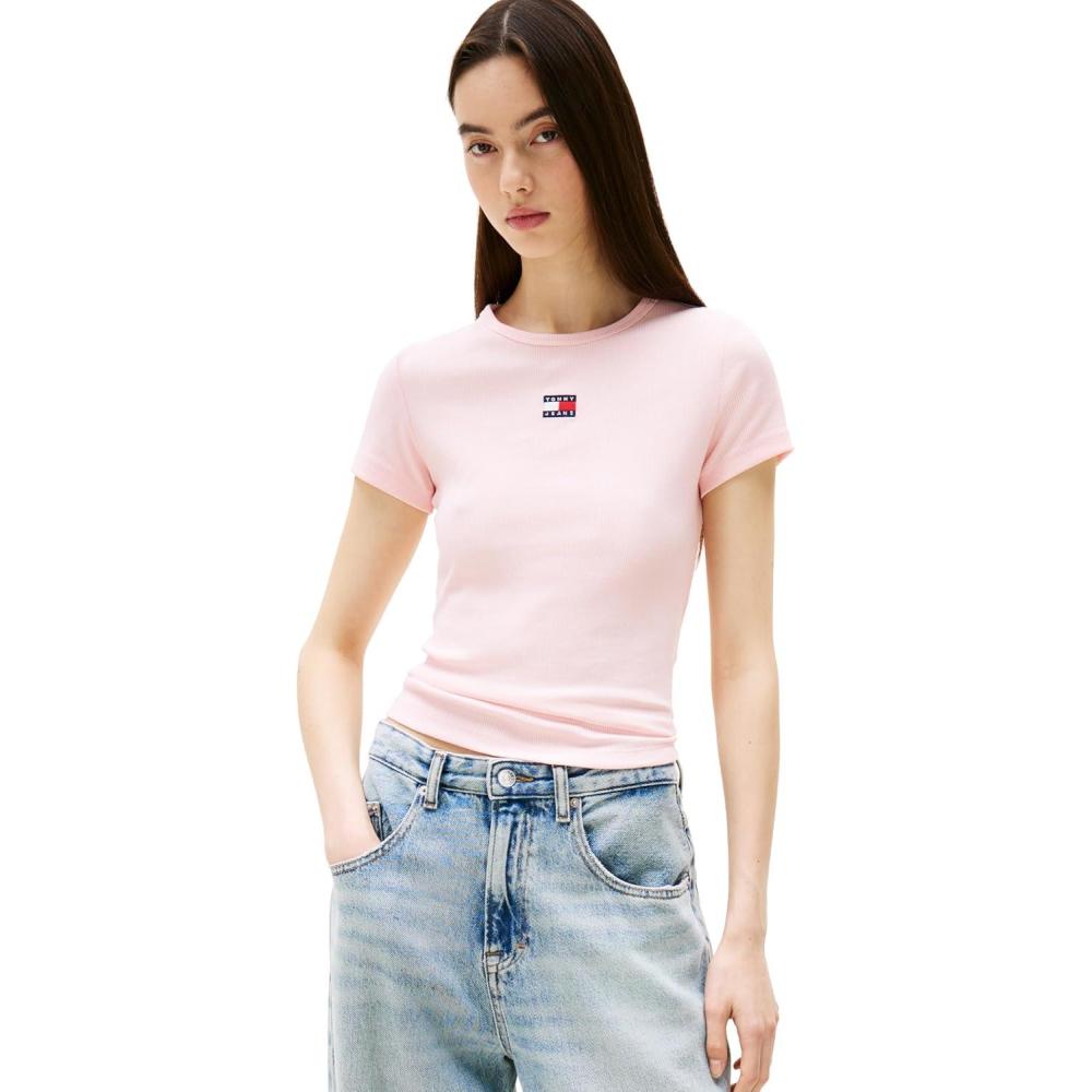 imageTommy Jeans Womens Graphic Tee with Embroidered Flag DetailPrecious Pink