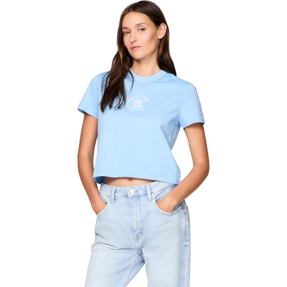 imageTommy Jeans Womens Graphic Tee with Embroidered Varsity Crest DetailSugarplum Blue