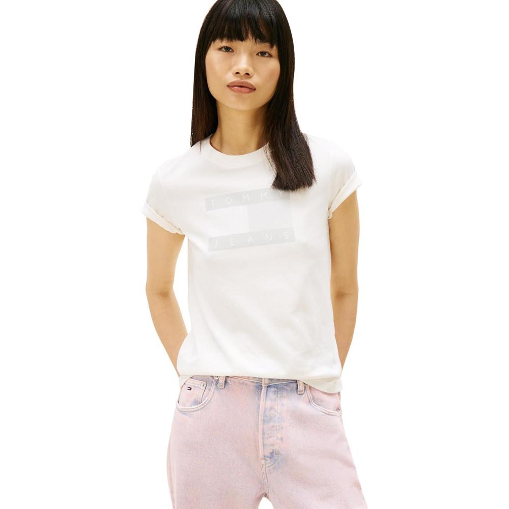 imageTommy Jeans Womens Graphic Tee with Printed Flag Logo DetailAncient White Tonal
